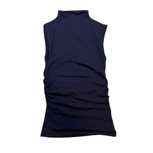 Madewell Ruched Mockneck Tank XXS Midnight Navy Slim Stretch NWT Top